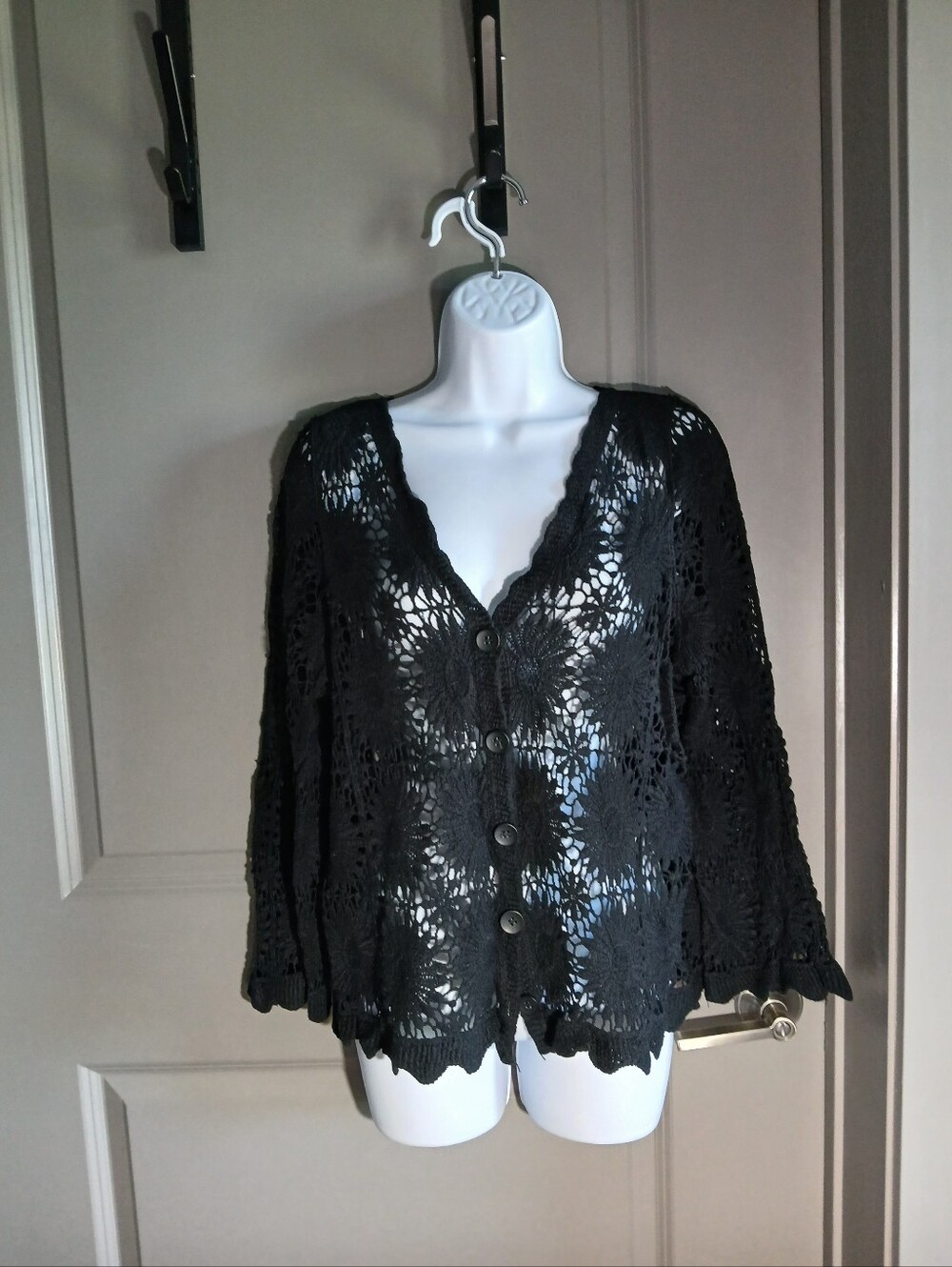 Black Crochet Button-Front Women’s Sweater Cardigan Brand New